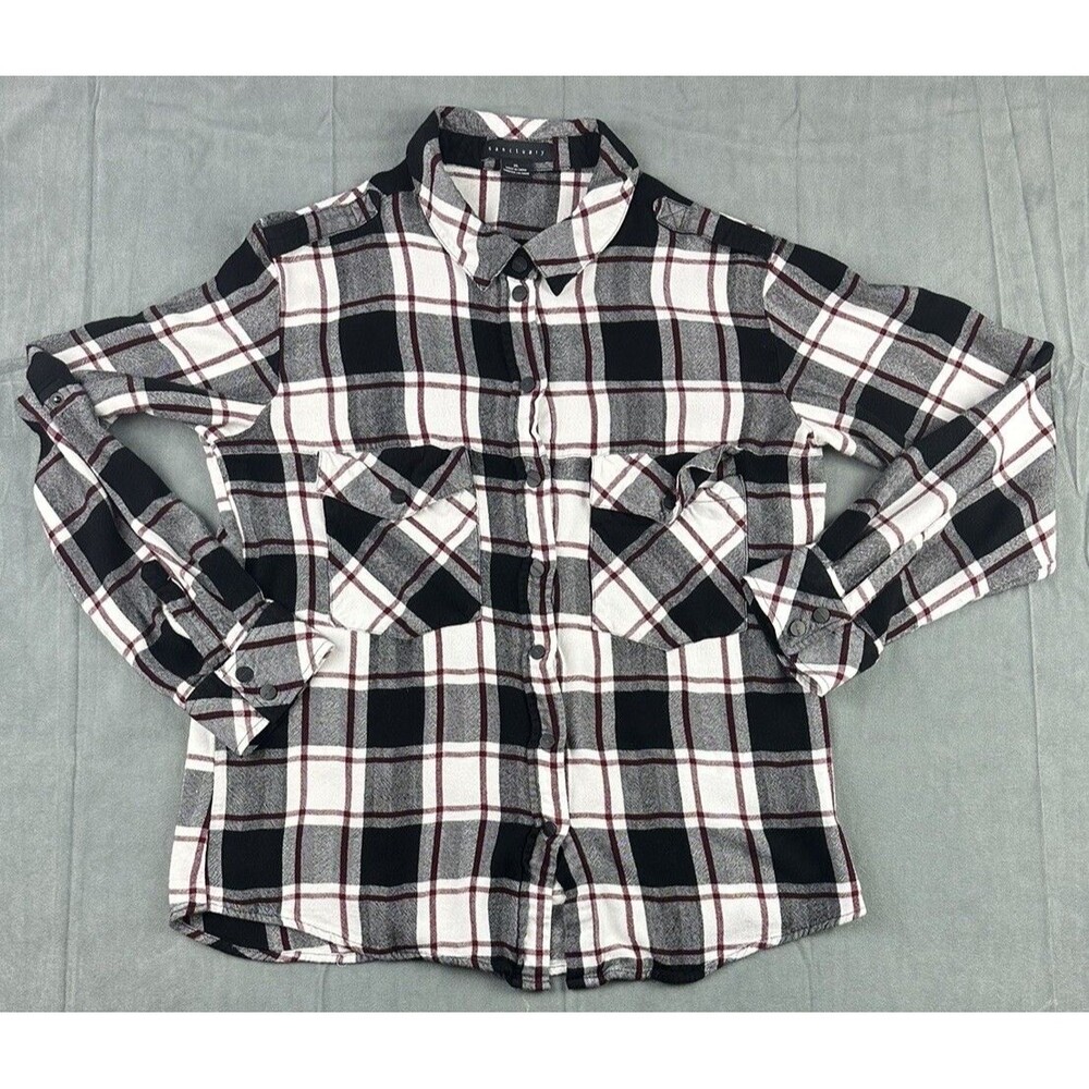Sanctuary Boyfriend Plaid Flannel Button Womens XL Shirt Grunge 90s Long Sleeve